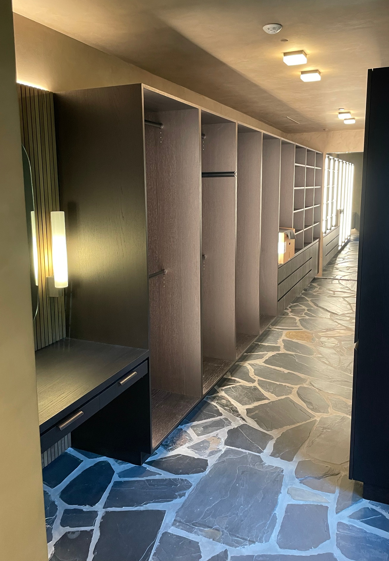 Large-scale interior repaint in a high-end residential space with coffered ceiling detail